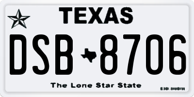 TX license plate DSB8706