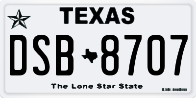 TX license plate DSB8707