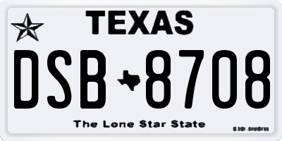 TX license plate DSB8708