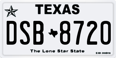 TX license plate DSB8720