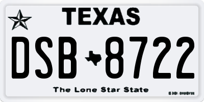 TX license plate DSB8722