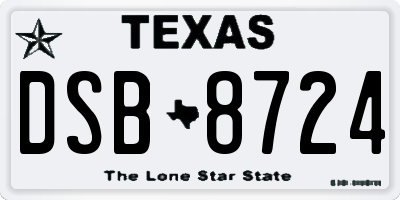 TX license plate DSB8724