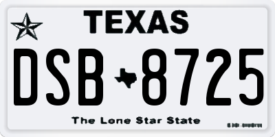 TX license plate DSB8725