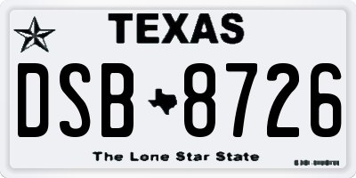 TX license plate DSB8726