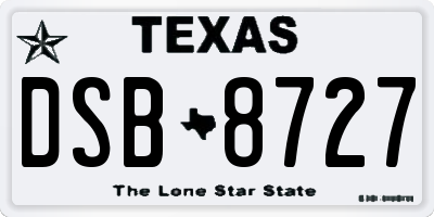 TX license plate DSB8727
