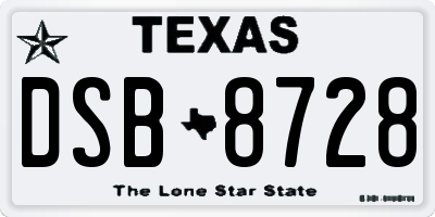 TX license plate DSB8728