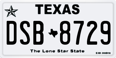 TX license plate DSB8729