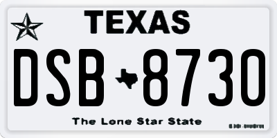 TX license plate DSB8730