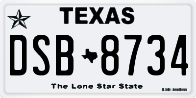 TX license plate DSB8734
