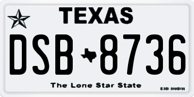 TX license plate DSB8736