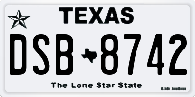 TX license plate DSB8742