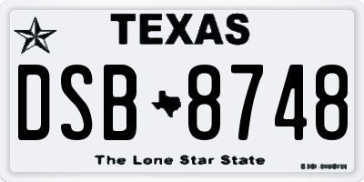 TX license plate DSB8748