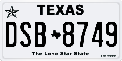 TX license plate DSB8749