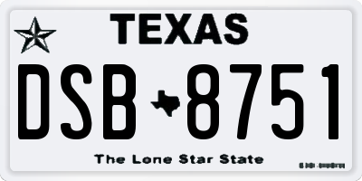 TX license plate DSB8751