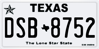 TX license plate DSB8752
