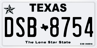 TX license plate DSB8754