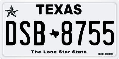 TX license plate DSB8755