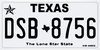 TX license plate DSB8756
