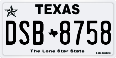 TX license plate DSB8758