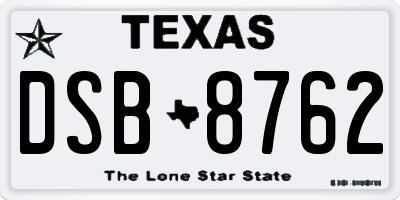 TX license plate DSB8762