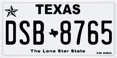 TX license plate DSB8765