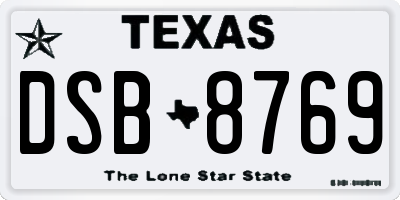 TX license plate DSB8769
