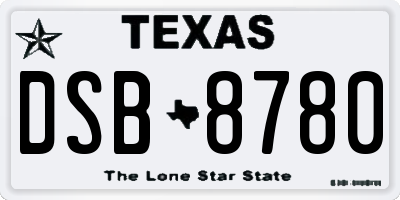 TX license plate DSB8780
