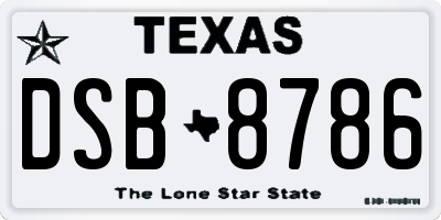 TX license plate DSB8786