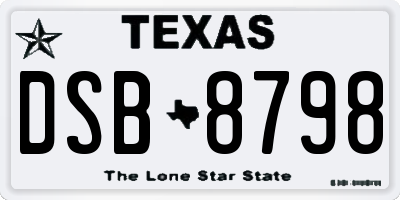 TX license plate DSB8798