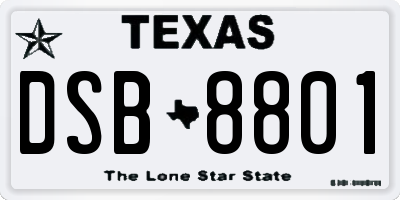 TX license plate DSB8801