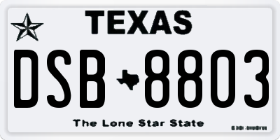 TX license plate DSB8803