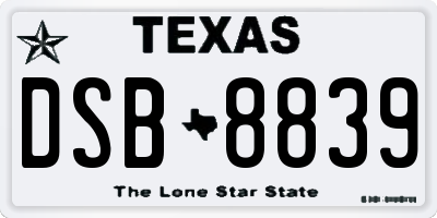 TX license plate DSB8839