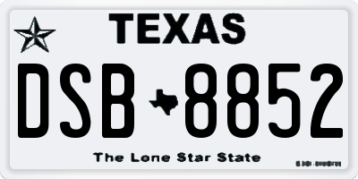 TX license plate DSB8852