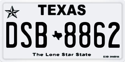 TX license plate DSB8862