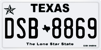 TX license plate DSB8869