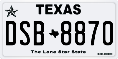 TX license plate DSB8870