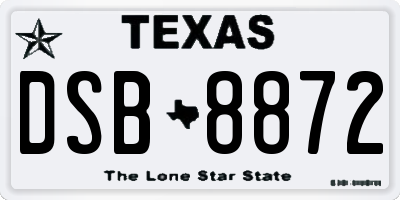 TX license plate DSB8872