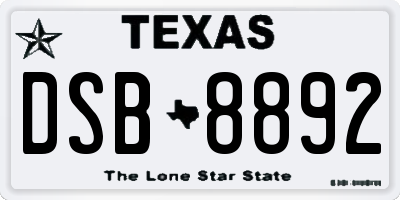 TX license plate DSB8892