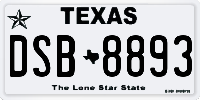 TX license plate DSB8893