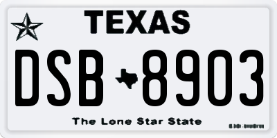 TX license plate DSB8903