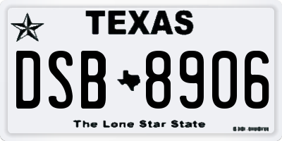 TX license plate DSB8906