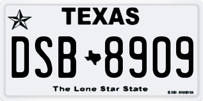 TX license plate DSB8909