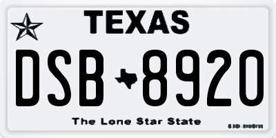 TX license plate DSB8920