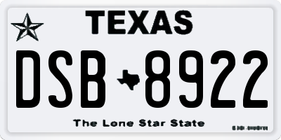 TX license plate DSB8922