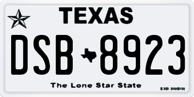 TX license plate DSB8923
