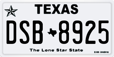 TX license plate DSB8925
