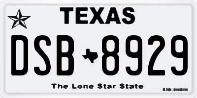 TX license plate DSB8929