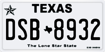TX license plate DSB8932