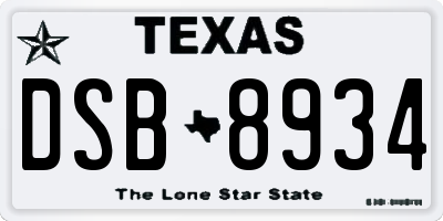 TX license plate DSB8934
