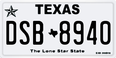 TX license plate DSB8940